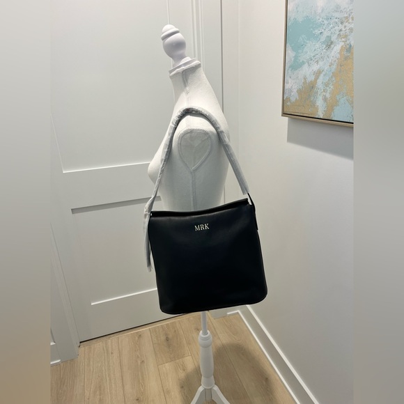 J. Crew Berkeley Shoulder Bucket Bag Black Leather *Monogrammed MRK* $228 CH240 - Picture 5 of 10